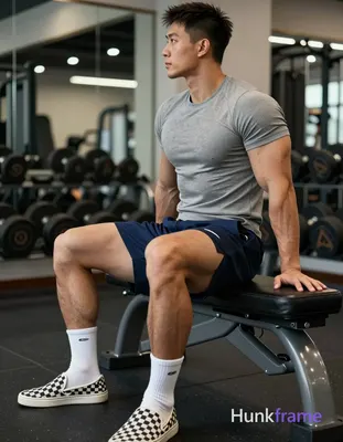 Asian man with light to medium tan skin and short dark hair under a cap, clean-shaven face, seated s