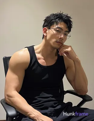Asian man with medium-tan skin, short textured black hair, round wire-rimmed glasses resting on nose