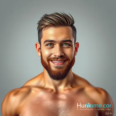 digital painting of a shirtless man with short brown hair styled upwards and gre