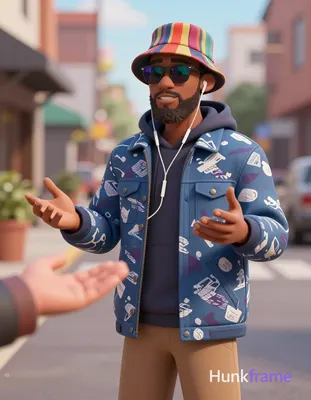 A high-quality 2.5D anime rendering of a Black man with medium-dark skin and sho
