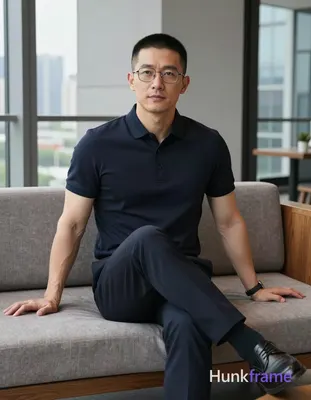 Photograph of exactly 1 adult man. Man 1: East Asian, light-medium, square-jawed with defined cheekb