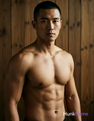 Asian man with short buzz cut and clean-shaven face stands upright facing forwar