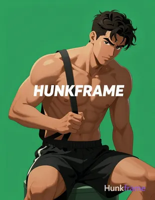 A polished anime style illustration of a muscular adult man with dark short slightly wavy hair and c