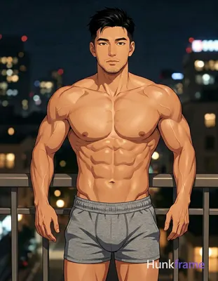 Asian adult man with light tan skin and short dark black hair styled upward at the crown, clean-shav