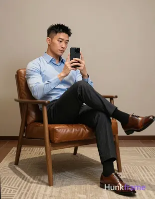 Asian man, light-medium skin, short black textured hair with faded sides and cle
