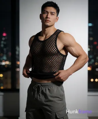 Asian adult man with light medium tan skin sheen and black short textured crop hair, clean-shaven fa
