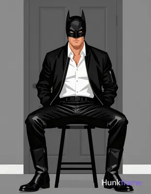 Bold flat-color wall art poster of an adult man seated on a stool against a plai