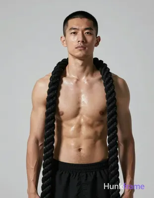 Asian man with short buzz cut and clean-shaven chin, faint stubble on jawline un