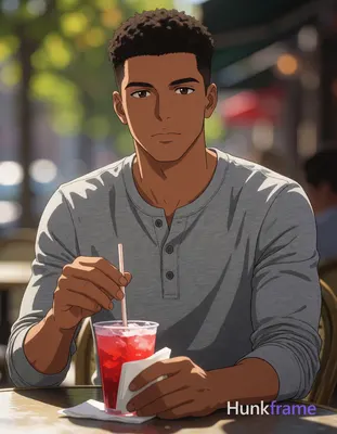 an anonymous figure man with short textured dark brown hair and clean-shaven chi