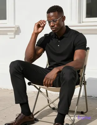 Adult man with medium-dark skin and short textured dark hair wearing rectangular