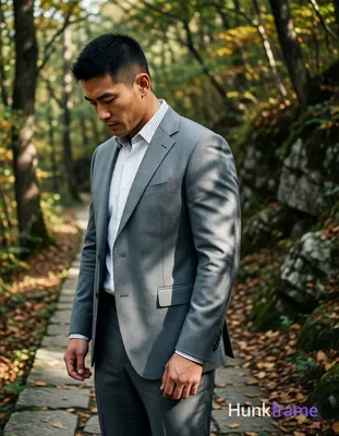 Photograph of exactly 1 adult man. Man 1: Asian, medium-light, oval with strong 