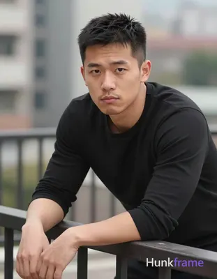 Asian man with light-medium skin texture and visible pores in polished anime 2.5D next-gen game art 