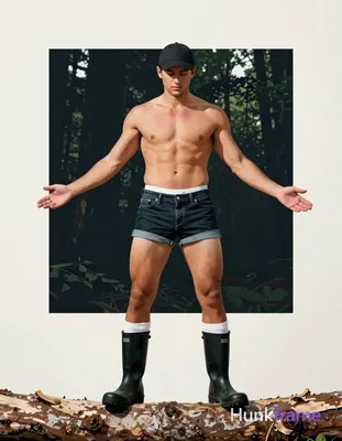 A bold flat-color wall art graphic of a shirtless Caucasian man with light mediu