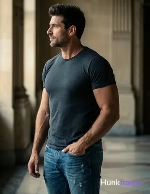 A handsome adult man with light-medium skin and dark brown/black short hair styl