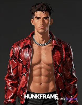 A fair-skinned white man with freckles and short dark cropped hair stands shirtless in a head-and-sh