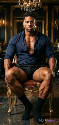 Adult man with medium-dark skin and short dark textured hair sits centered in an