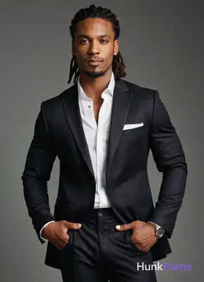 A handsome African man with medium skin, dreadlocks, dark eyes, no glasses or be