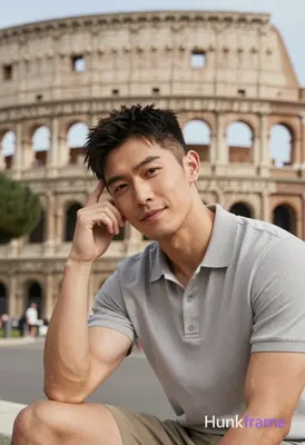 Asian man with light-medium skin and short dark hair featuring a textured top, faded sides, clean ne