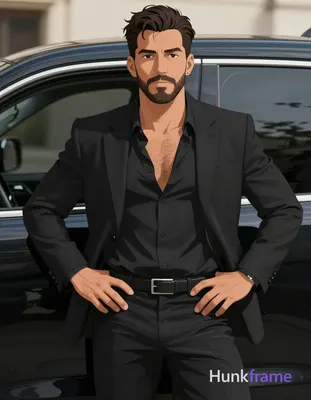 A polished anime-style illustration of a 30-year-old Caucasian man with medium-tan skin and dark bro
