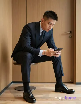 Asian man with light to medium tan skin and short textured dark hair, clean-shaven face wearing a fo