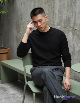 Photograph of exactly 1 adult man. Man 1: Asian, light-medium, oval with defined