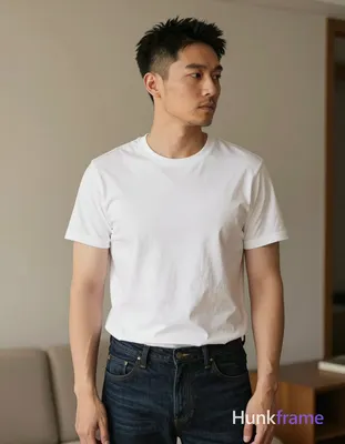 Asian man with light-medium skin and short dark black hair featuring a textured 