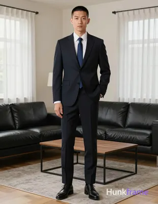 an anonymous figure man with short black buzz cut and clean-shaven face, neutral gaze directed forwa