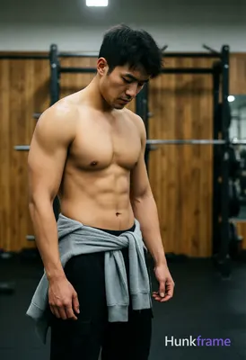 Photograph of exactly 1 adult man. Man 1: Asian, light tan, oval with defined jawline, short dark ha