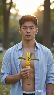 Asian man with medium-tan skin and short textured dark brown hair, clean-shaven 