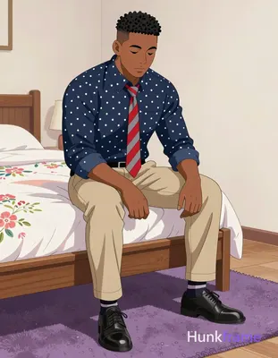 A polished anime-style illustration of a Black man with short black afro-texture