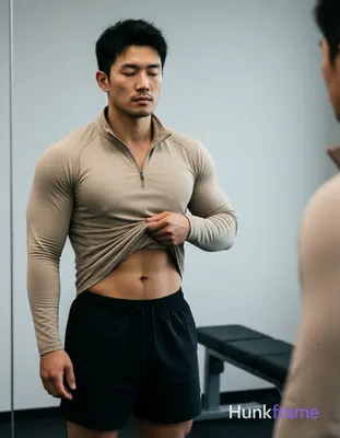 Asian man with light-medium skin and short black textured hair stands facing a m