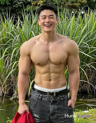 Asian adult man with short black buzz cut and clean-shaven face, smiling broadly