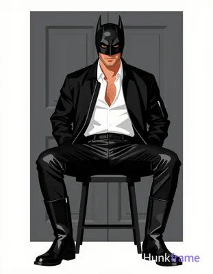Bold flat-color wall art poster of an adult man seated on a stool against a plai