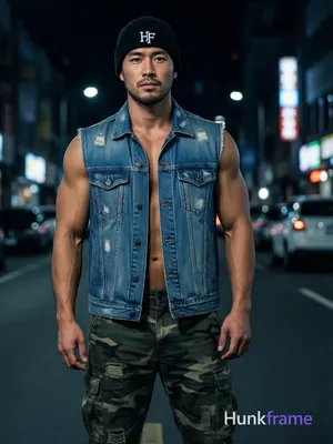Asian man with medium-tan skin and short black buzz cut, clean-shaven chin with 