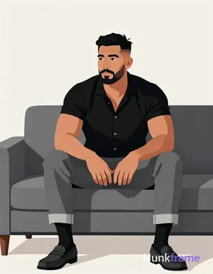 Bold flat-color wall art graphic of an Asian man with medium-dark skin and short