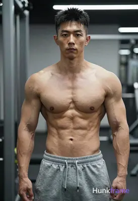 Photograph of exactly 1 adult man. Man 1: Asian, light tan, square jawline with defined cheekbones a
