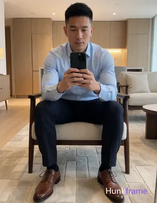 Photograph of exactly 1 adult man. Man 1: Asian, light-medium, oval with defined