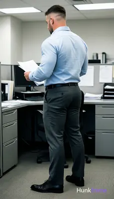 Full-body muscle bear photography of an adult man with short dark hair featuring fade sides and a lo