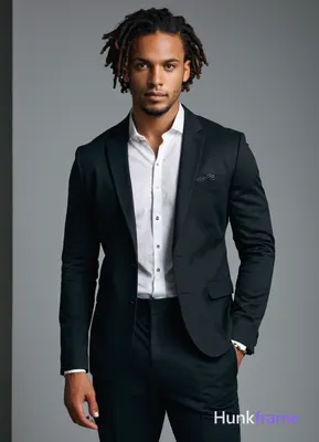 A young adult African man with medium skin, dreadlocks, dark eyes, no glasses or