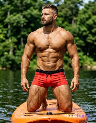 Caucasian man with tanned skin and short brown fade hair, trimmed beard looking 