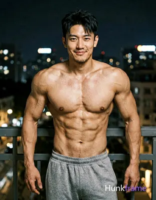 Asian man with light tan skin and short dark black hair styled upward at the crown with side-swept b