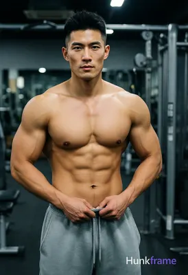 Photograph of exactly 1 adult man. Man 1: Asian, light tan, square jawline with defined cheekbones a