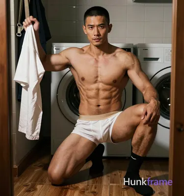Photograph of exactly 1 adult man. Man 1: Asian, medium-tan with warm undertones, square-jawed, defi