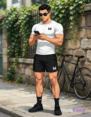 Asian man with short black side-parted slick-back hair and dark-tinted rectangular sunglasses stands