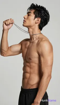 Asian man with light to medium tan skin and short textured black hair, clean-shaven face; Standing i