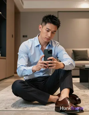 Photograph of exactly 1 adult man. Man 1: Asian, light-medium, oval with defined