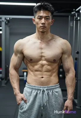 Photograph of exactly 1 adult man. Man 1: Asian, light tan, square jawline with defined cheekbones a