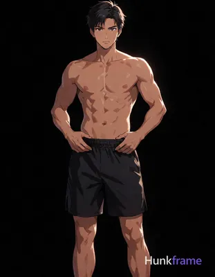 Polished anime style illustration of an Asian man with medium-dark skin and shor