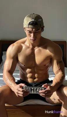 Asian man with tanned skin and short dark straight hair under a tan backward-facing baseball cap rea