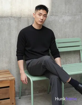 Photograph of exactly 1 adult man. Man 1: Asian, light-medium, oval with defined
